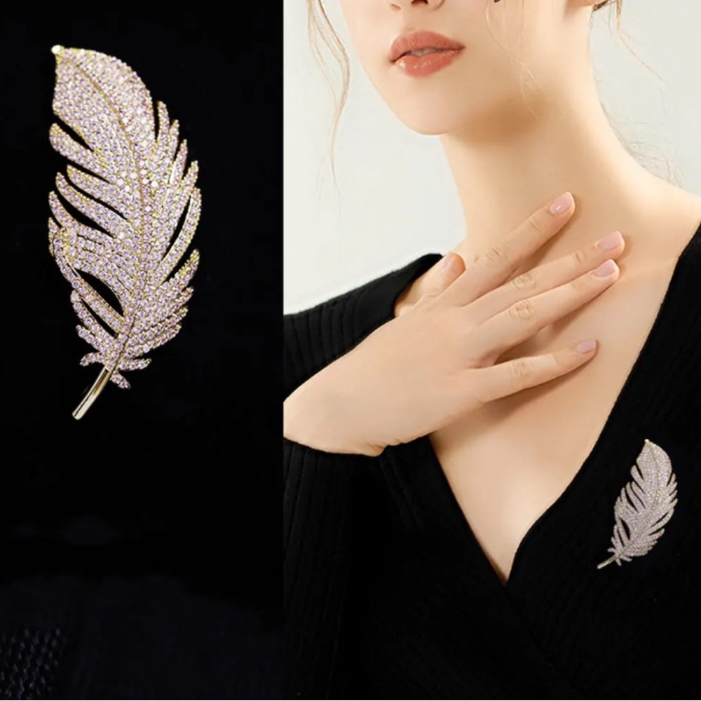 Elegant Gold Feather Brooch